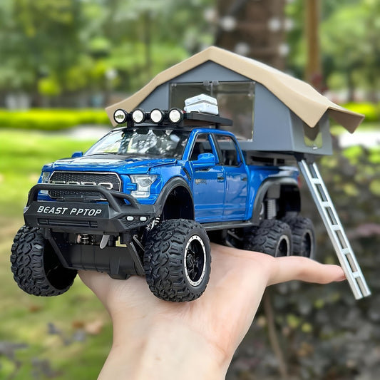 Toy Trucks For Boys Age 3+, Trucks For Kids F150 Diecast Truck, Model F150 Pickup Truck With Sightseeing Cabin, Pull Back Cars With Light And Sound, Trucks For Kids