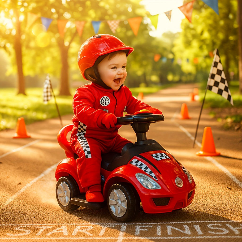 1pc 3 In 1 Ride On Toys Pushing Car With Removable Sun Visor, Mega Car For Toddlers W/Handle & Horn & Music, Color Red