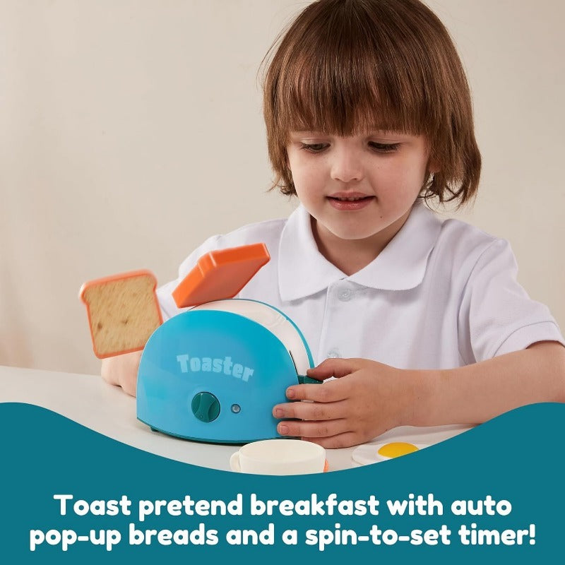 1 Set Play Kitchen Toys, Pretend Play Kitchen Appliances Toy Set with Coffee Maker, Mixer, Toaster with Realistic Lights& Sounds, Perfect Birthday Gift for Youngsters Ages 3+, Blue