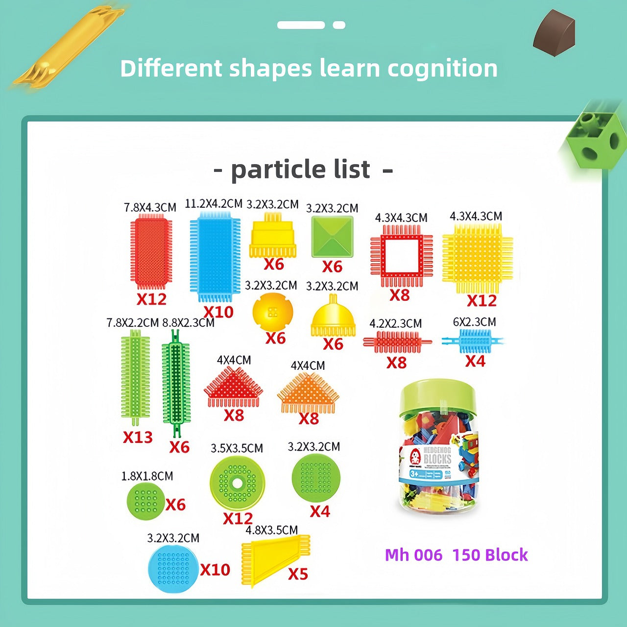 150pcs Hedgehog-Shaped Building Block Set - Soft Interlocking Brush Blocks - Educational Learning Toy for Preschoolers and Children - Ideal Gift for Children'S Day, Holidays, and Birthdays