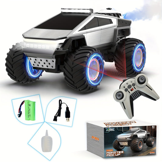 All Terrain RC Monster Truck Toy, 2.4GHz 4WD Remote Control Off-road Vehicle with LED Lights, Music And Excellent Grip Big Wheels, 6+ Boys And Girls Birthday, Christmas, Halloween Gifts