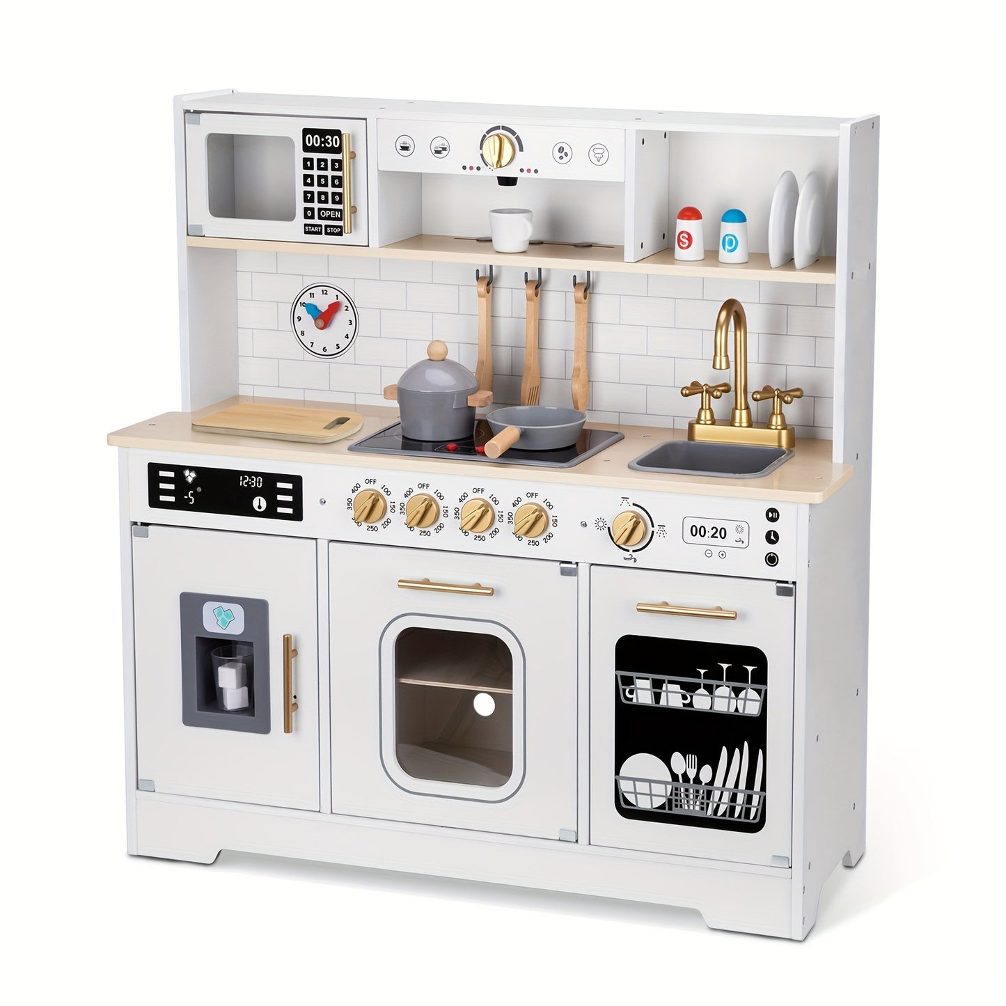 Kids Play Kitchen Set, Kitchen Set For Kids With Plenty Of Play Features, Sink, Oven, Stove, Dishwasher, Coffee Maker, Ice Maker And Microwave, Play Kitchen Sets For Kids Ages 4-8