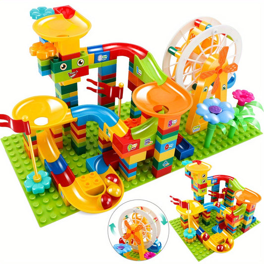 150pcs/186pcs Big Size Marble Race Run Particle Scenes Slide Funnel Ferris Wheel Building Blocks City Brick Toy for Youngsters Educational Patchwork Toys Model Ornaments Holiday Gifts