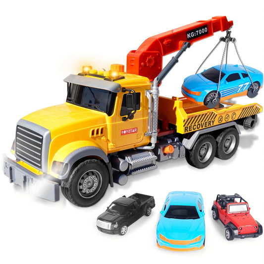 15" Big Truck Toys Set, Include Tow Truck, Racing Car, Metal Off-Road Car, Metal Pickup Truck, Toy Truck with Hook, Boys & Girls Christmas and Birthday Gift Christmas Halloween Gift