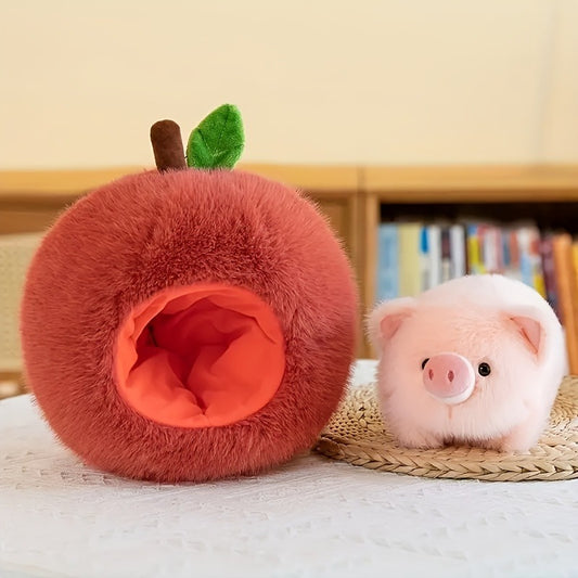 [Chew-Resistant Plush Toy] Soft Chew-Resistant Cartoon Apple Pig Plush Toy for Dogs | Adorable Cute Facial Features, Perfect Companion Toy, Ideal for All Breed Sizes