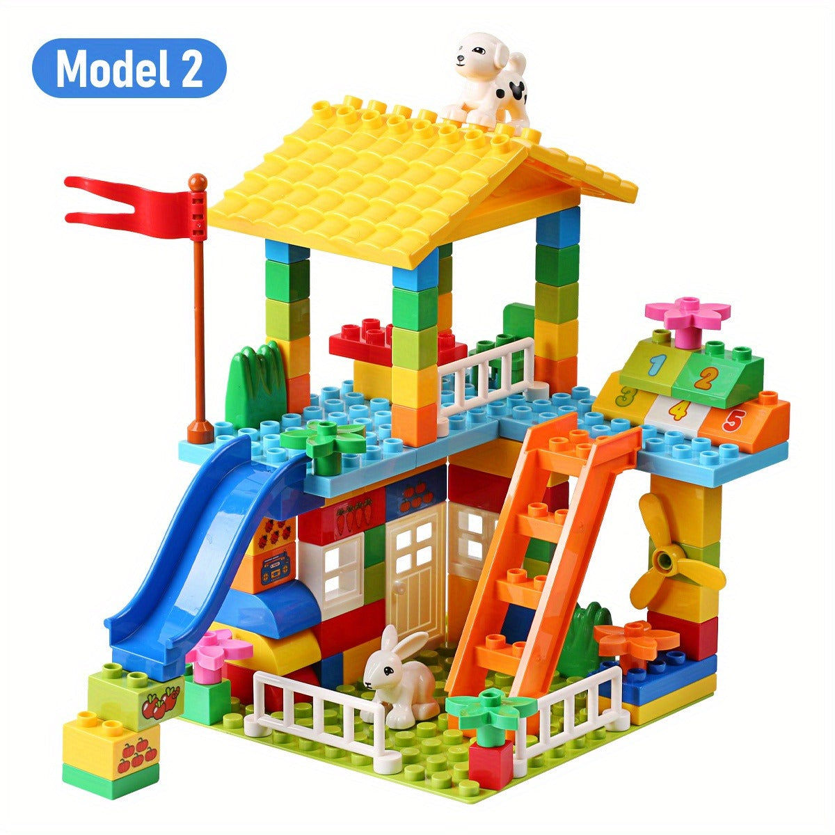 Large Building Blocks Set Compatible with Various Large-Sized Bricks, City House and Slide Castle Toy for Kids, DIY Educational Gift to Enhance Children's Hand-Eye Coordination Skills, STEM Learning