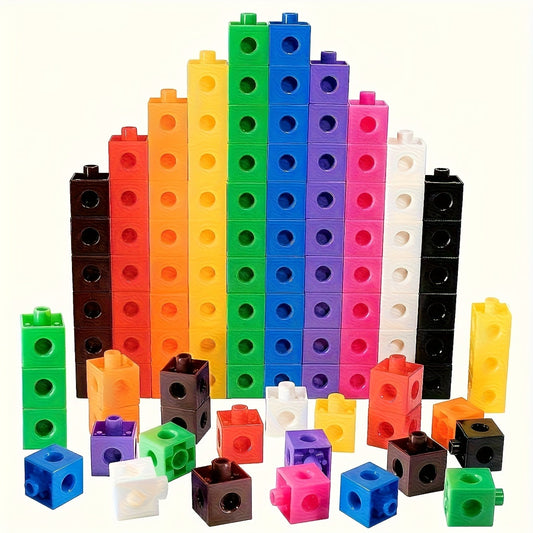 100pcs Colorful Cube Building Blocks Set, Educational Math Learning Aid Tool, Interlocking Cube Construction Toy, Durable PP Material, Suitable for Children Ages 3-6