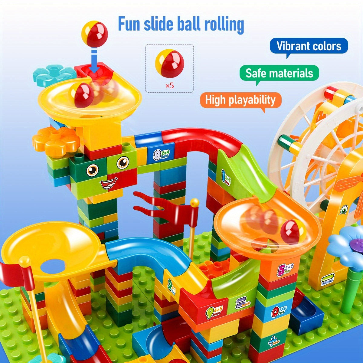 150pcs/186pcs Big Size Marble Race Run Particle Scenes Slide Funnel Ferris Wheel Building Blocks City Brick Toy for Youngsters Educational Patchwork Toys Model Ornaments Holiday Gifts