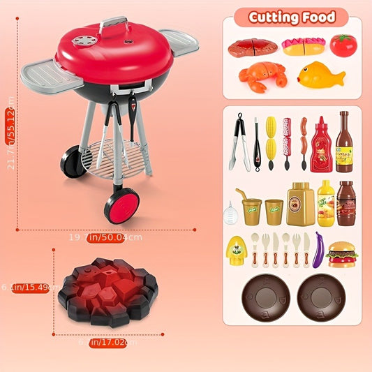Deluxe Interactive BBQ Grill Playset With Realistic Smoke & LED Lights Pretend Play Kitchen Toy For Kids 3+ Realistic Food, Skewers & Tools Perfect Christmas/Birthday Gift For Boys & Girls