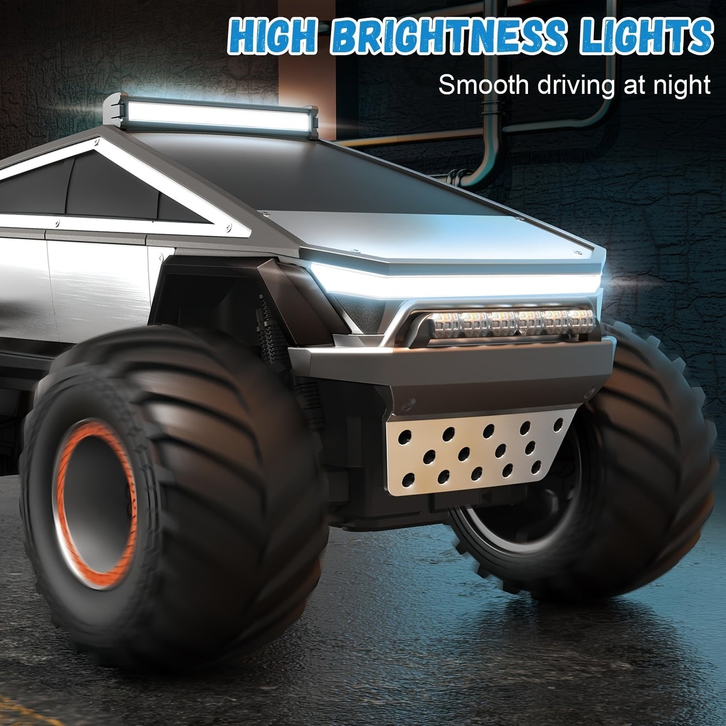 All Terrain RC Monster Truck Toy, 2.4GHz 4WD Remote Control Off-road Vehicle with LED Lights, Music And Excellent Grip Big Wheels, 6+ Boys And Girls Birthday, Christmas, Halloween Gifts