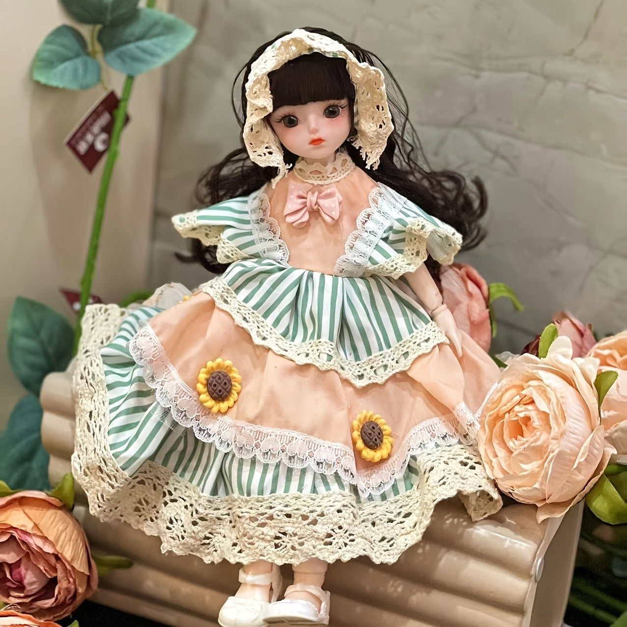 12-inch Elegant Silicone Princess BJD Doll with Lace-Trimmed Floral Ruffle Dress and Accessories - Detachable Clothes, Multiple Outfits, Perfect for Party Decorations, Birthday Gifts, and Christmas - No Power Required, Princess Accessories