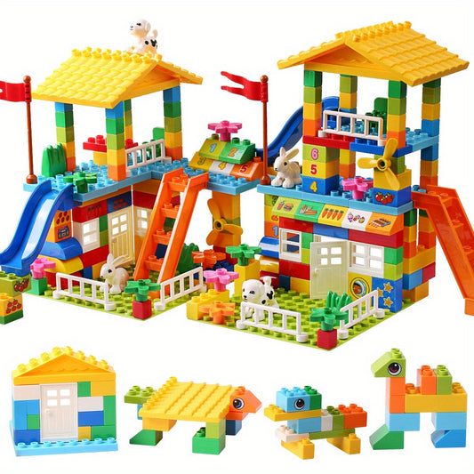 Large Building Blocks Set Compatible with Various Large-Sized Bricks, City House and Slide Castle Toy for Kids, DIY Educational Gift to Enhance Children's Hand-Eye Coordination Skills, STEM Learning