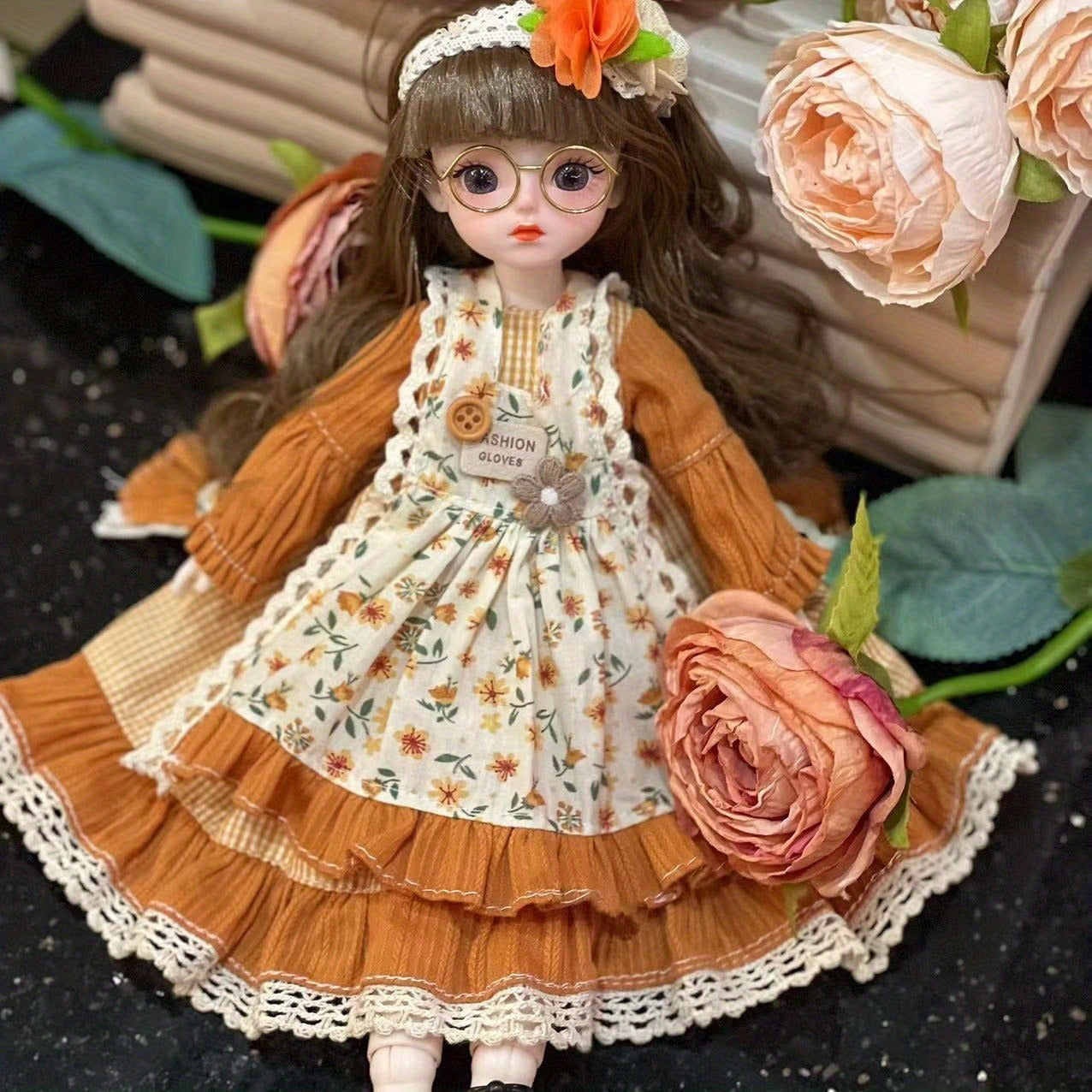 12-inch Elegant Silicone Princess BJD Doll with Lace-Trimmed Floral Ruffle Dress and Accessories - Detachable Clothes, Multiple Outfits, Perfect for Party Decorations, Birthday Gifts, and Christmas - No Power Required, Princess Accessories