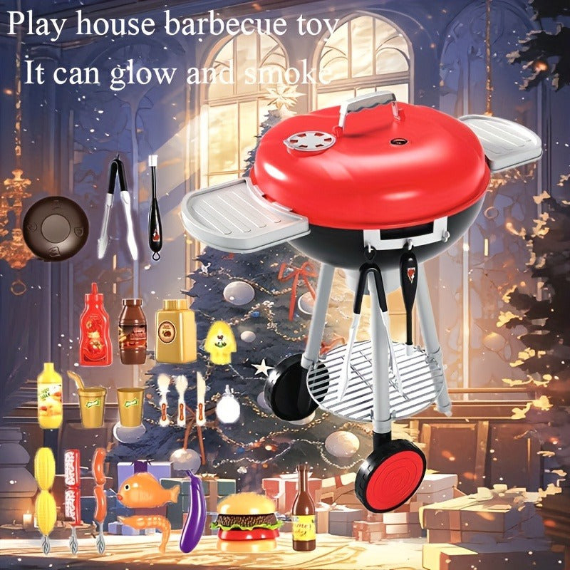 Deluxe Interactive BBQ Grill Playset With Realistic Smoke & LED Lights Pretend Play Kitchen Toy For Kids 3+ Realistic Food, Skewers & Tools Perfect Christmas/Birthday Gift For Boys & Girls