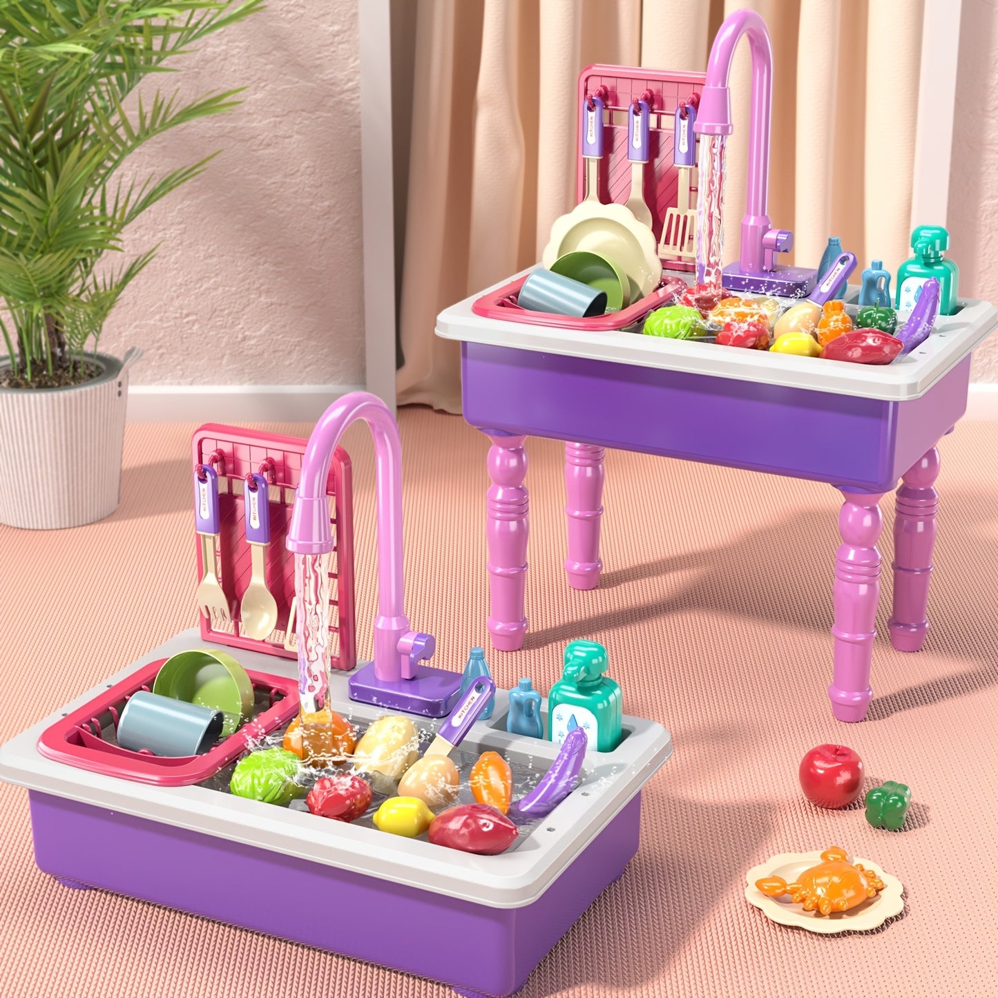 Play Kitchen Sink Toy with Running Water, Dishwasher And Upgraded Automatic Water Cycle System, Outdoor Playset for Girls And Kids