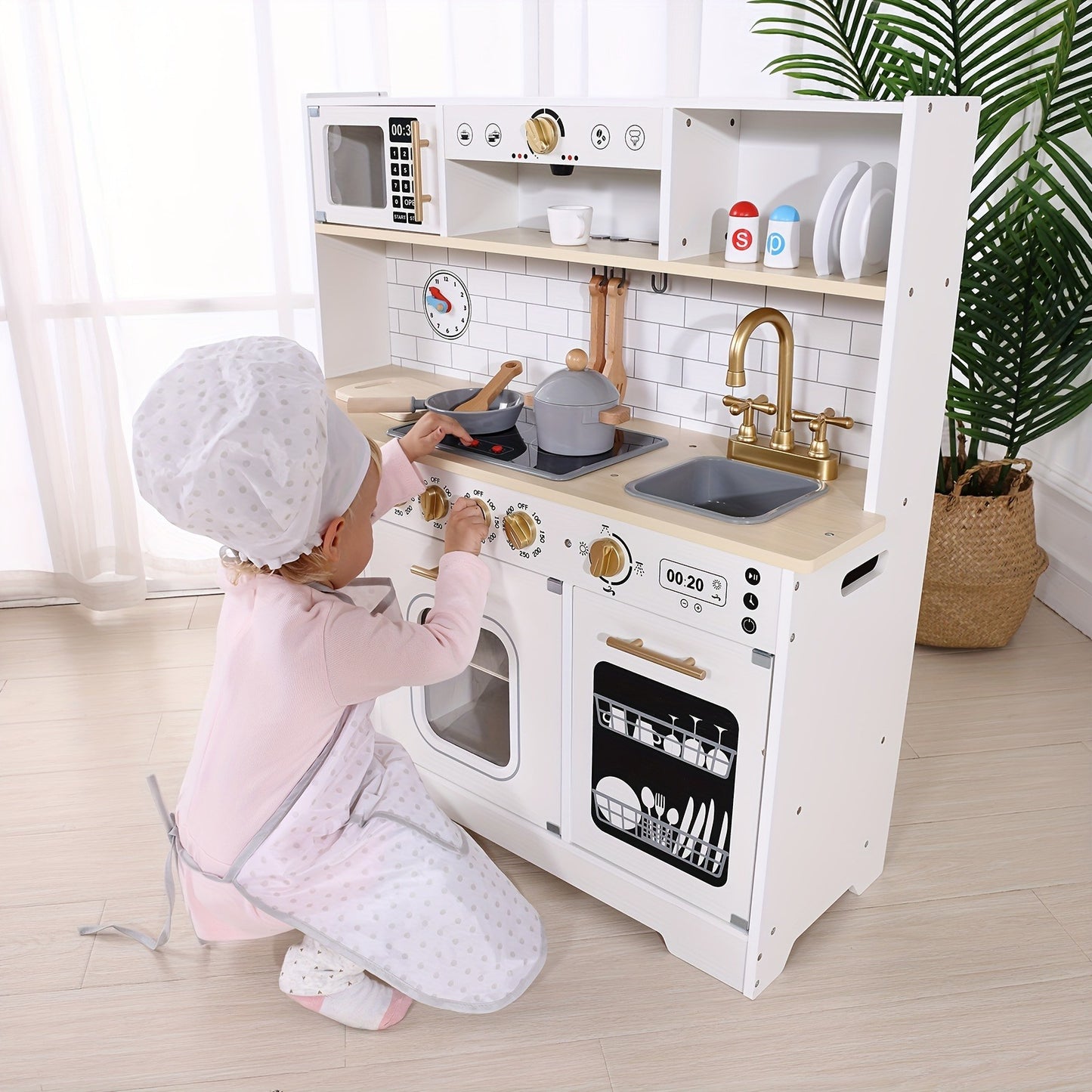 Kids Play Kitchen Set, Kitchen Set For Kids With Plenty Of Play Features, Sink, Oven, Stove, Dishwasher, Coffee Maker, Ice Maker And Microwave, Play Kitchen Sets For Kids Ages 4-8