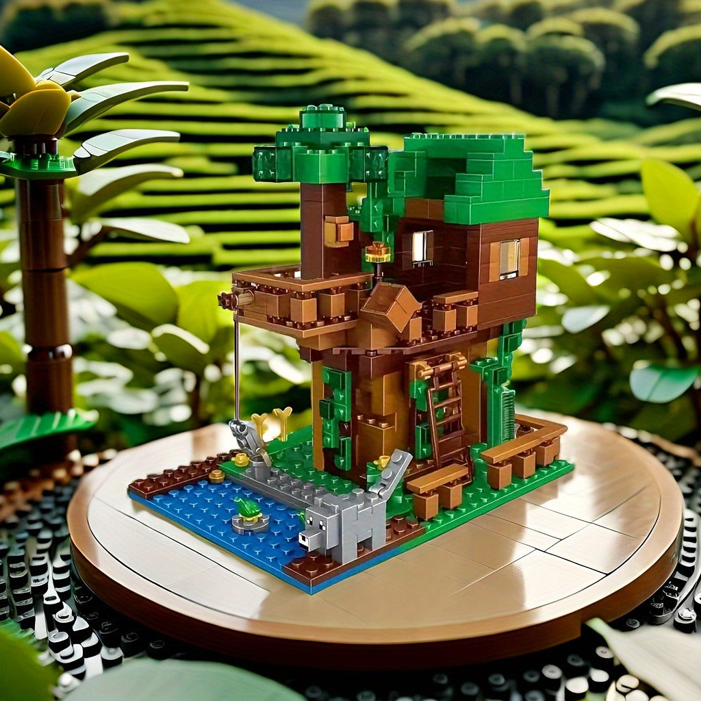 400+ Piece Creative Treehouse Building Kit, Architectural Model Blocks, Educational Decoration Set, ABS Material, Plant Theme, Suitable for Birthday, Christmas, Halloween, Valentine'S Day Gifts, Suitable for 6-8 Year Old Children