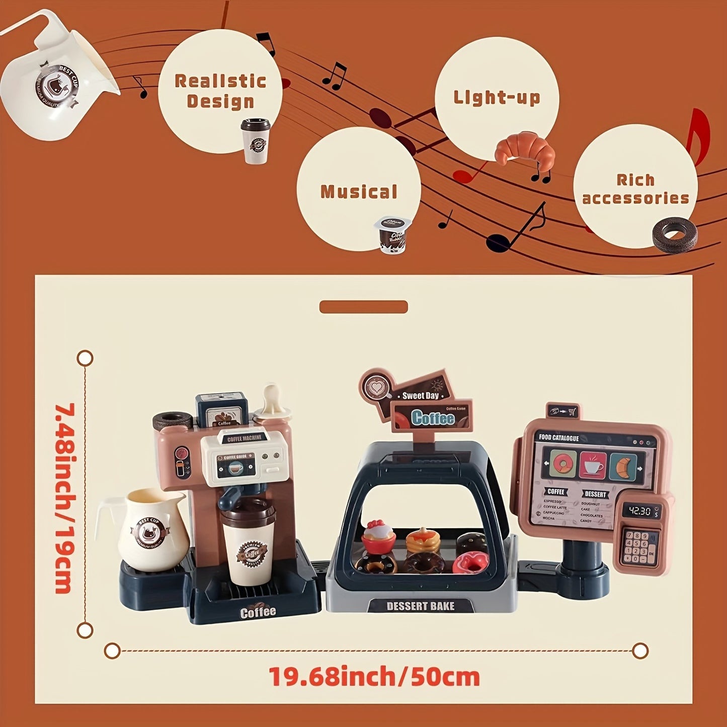 Toy Coffee Maker Machine And Cash Register Kit With Sound Light, Kids Kitchen Pretend Play Sets Kitchen Appliances Toy For Boys Girls