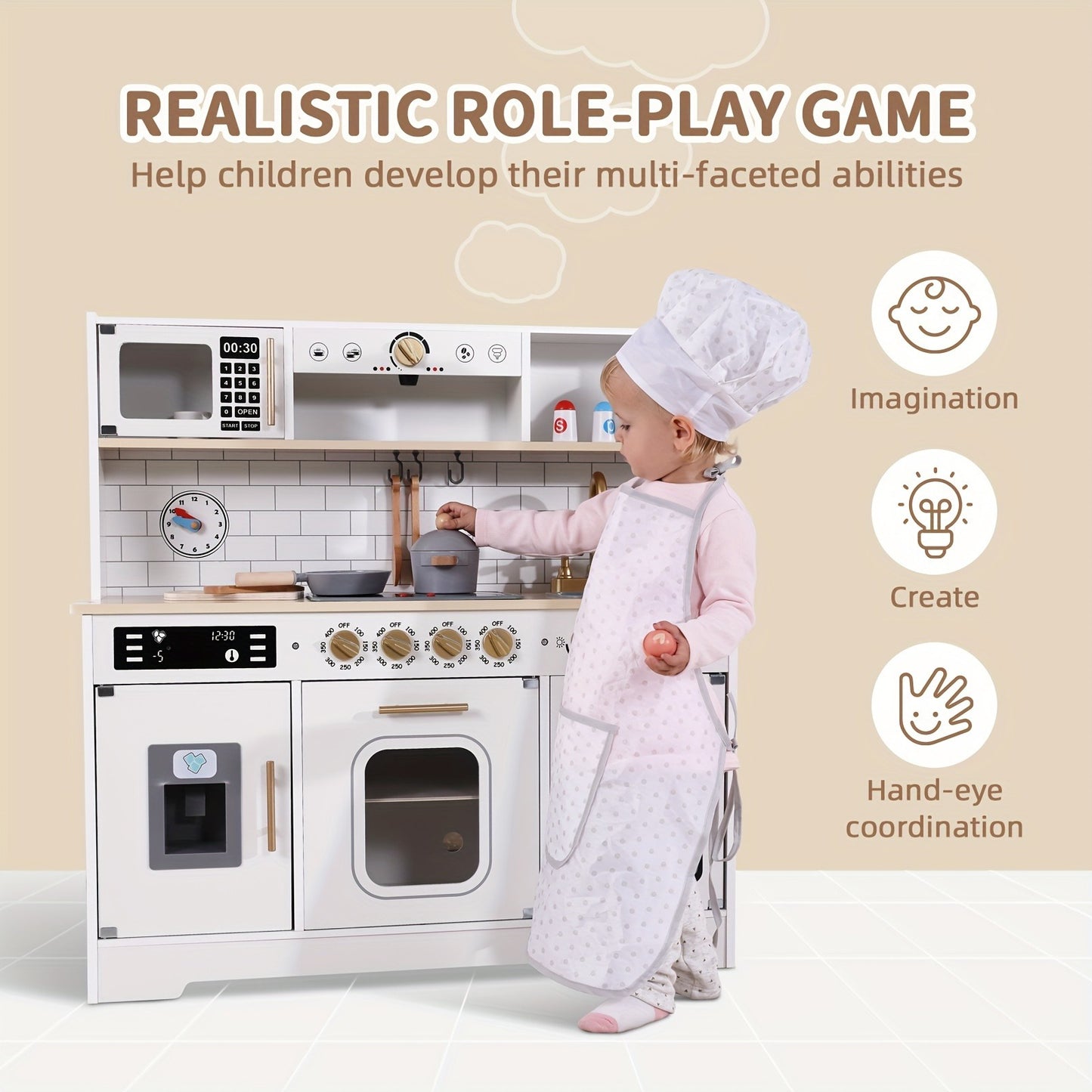 Kids Play Kitchen Set, Kitchen Set For Kids With Plenty Of Play Features, Sink, Oven, Stove, Dishwasher, Coffee Maker, Ice Maker And Microwave, Play Kitchen Sets For Kids Ages 4-8