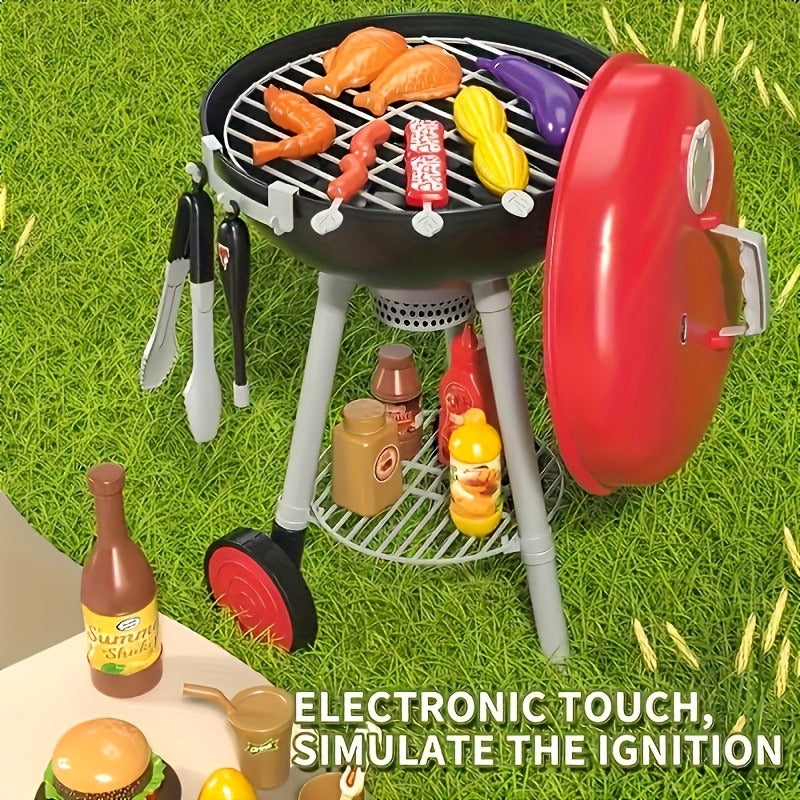 Deluxe Interactive BBQ Grill Playset With Realistic Smoke & LED Lights Pretend Play Kitchen Toy For Kids 3+ Realistic Food, Skewers & Tools Perfect Christmas/Birthday Gift For Boys & Girls