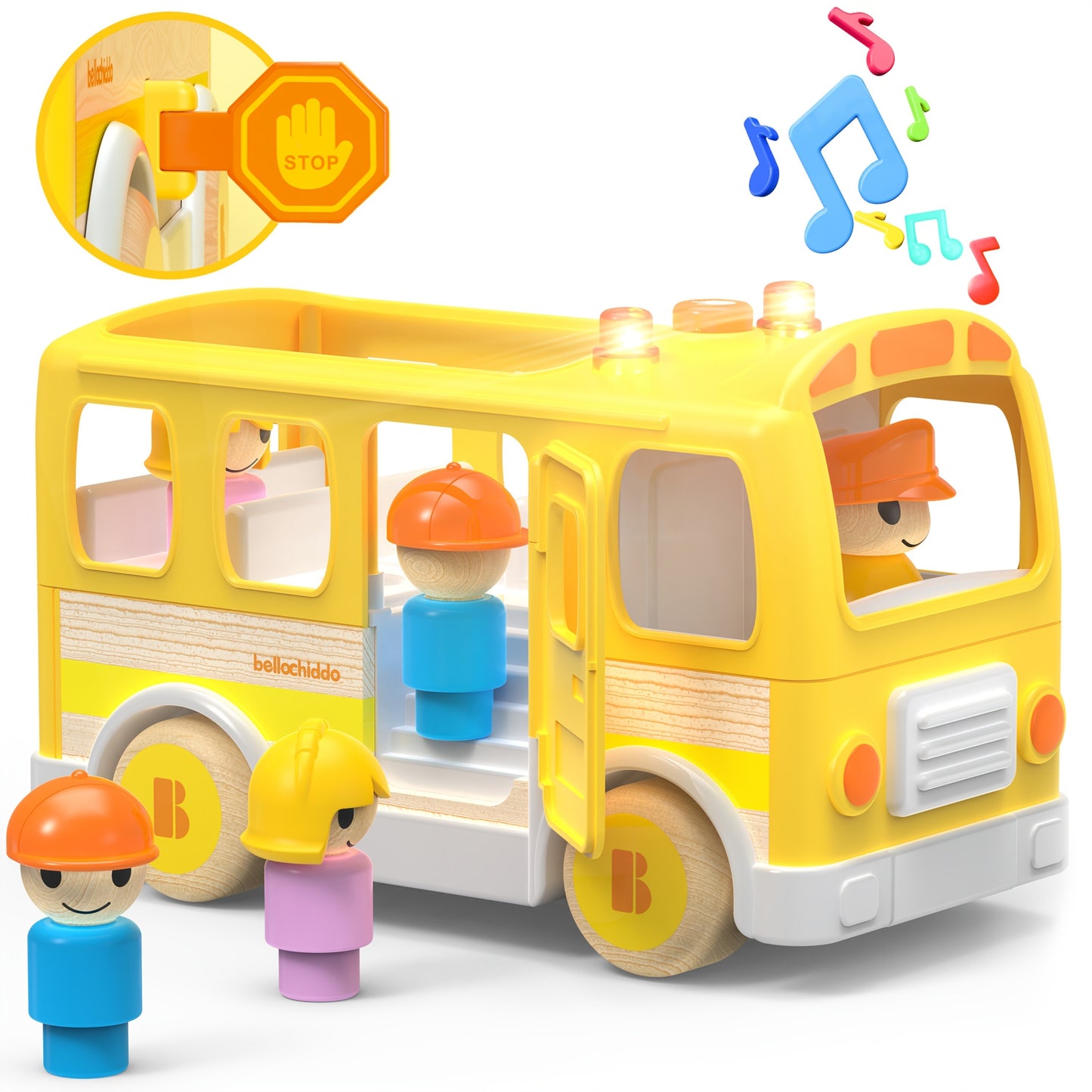 Wooden Toy Car with Light & Music Effects - Educational Learning Vehicle for 18 Months Old, Multiple Models, Mixed Colors, Interactive Sensory Play Gift