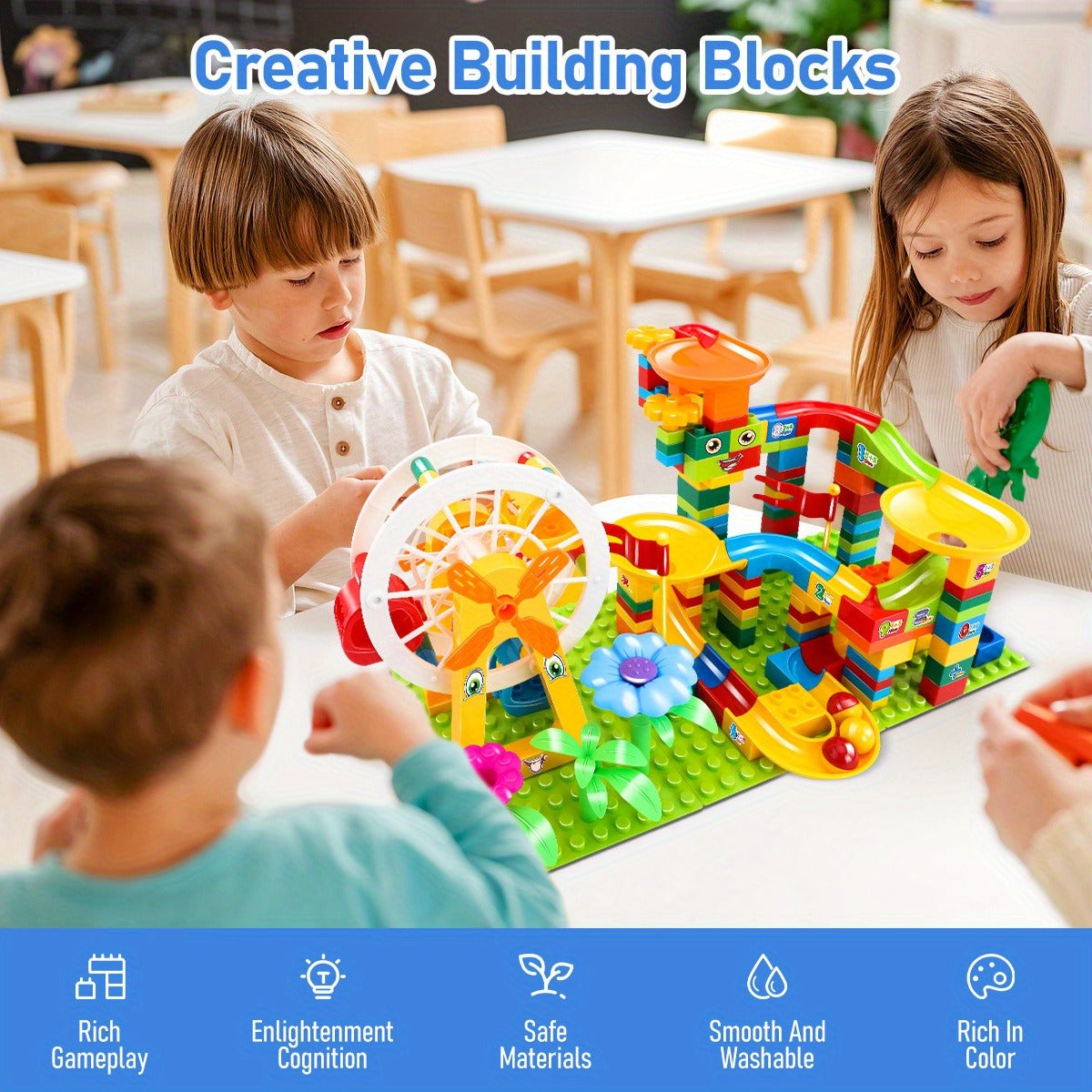 150pcs/186pcs Big Size Marble Race Run Particle Scenes Slide Funnel Ferris Wheel Building Blocks City Brick Toy for Youngsters Educational Patchwork Toys Model Ornaments Holiday Gifts