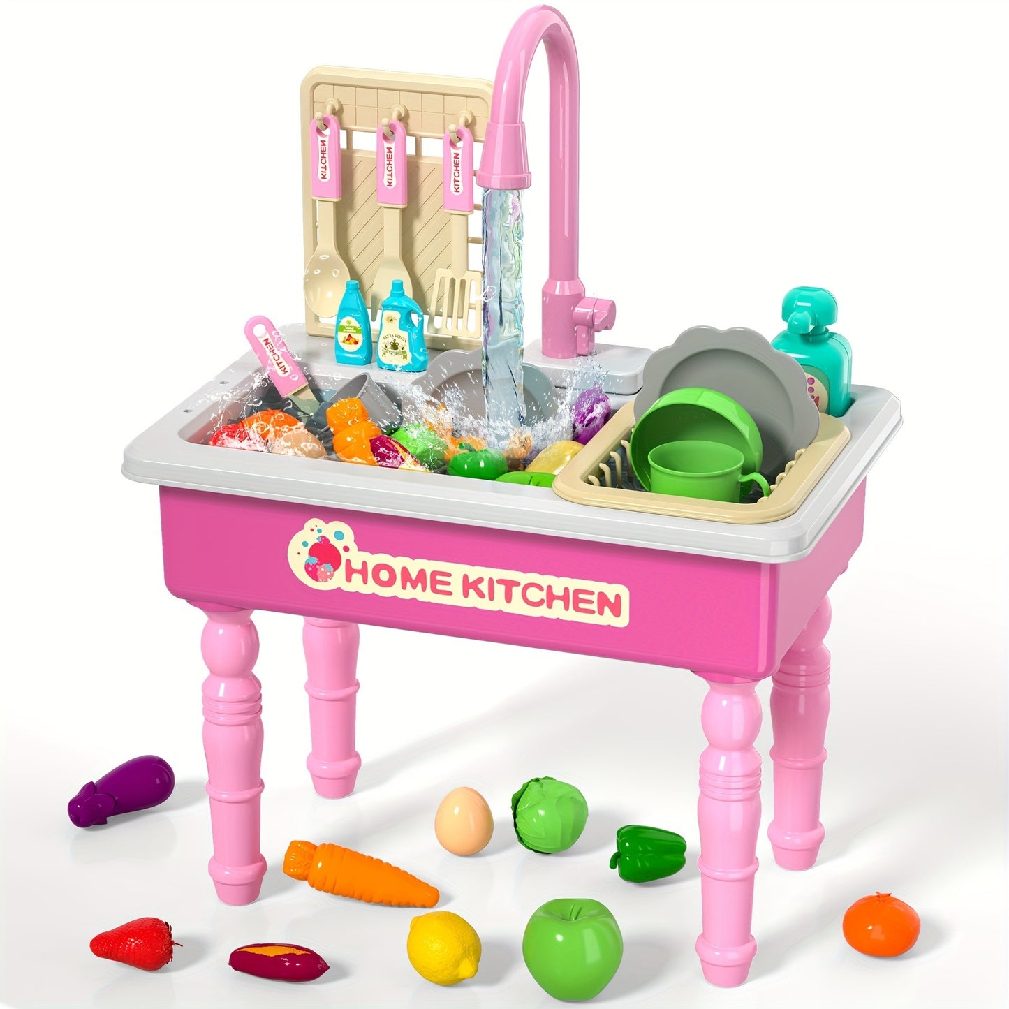 Play Kitchen Sink Toy with Running Water, Dishwasher And Upgraded Automatic Water Cycle System, Outdoor Playset for Girls And Kids