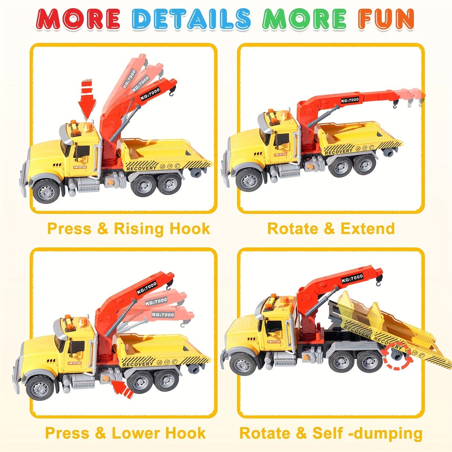 15" Big Truck Toys Set, Include Tow Truck, Racing Car, Metal Off-Road Car, Metal Pickup Truck, Toy Truck with Hook, Boys & Girls Christmas and Birthday Gift Christmas Halloween Gift