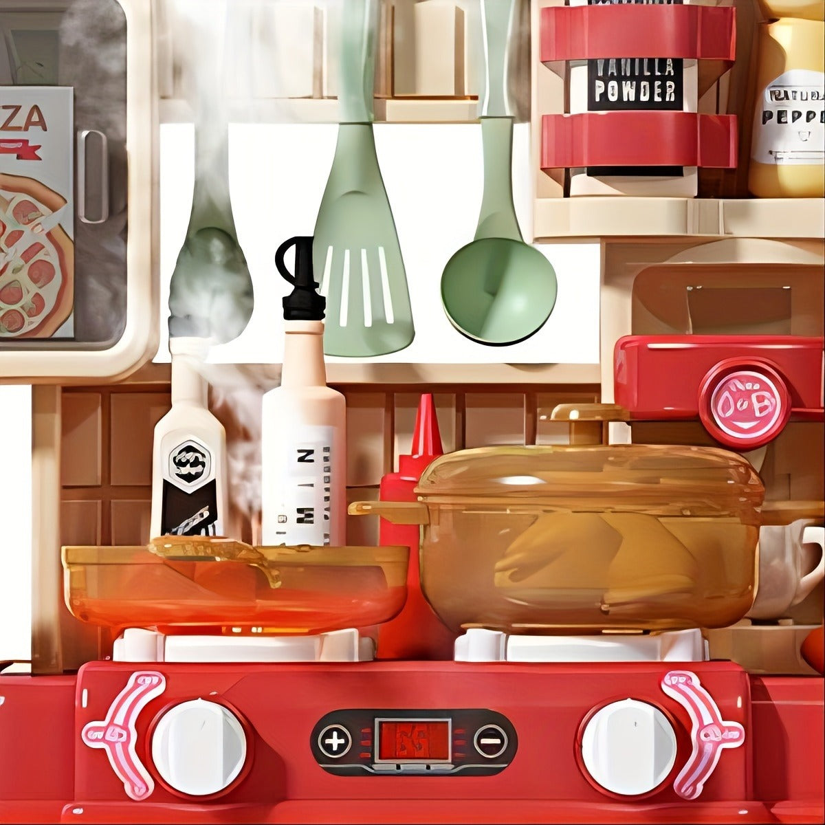 Kitchen game toy set, simulation cooking table, puzzle pretend cooking kitchenware, mini kitchen, with light and sound, simulation of spray and sink, birthday gifts for boys and girls