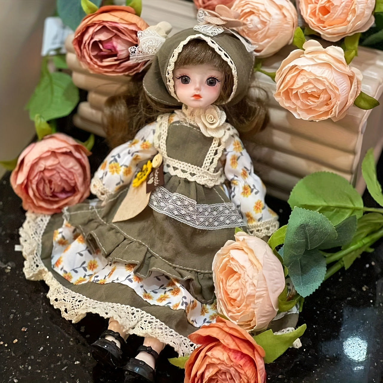 12-inch Elegant Silicone Princess BJD Doll with Lace-Trimmed Floral Ruffle Dress and Accessories - Detachable Clothes, Multiple Outfits, Perfect for Party Decorations, Birthday Gifts, and Christmas - No Power Required, Princess Accessories