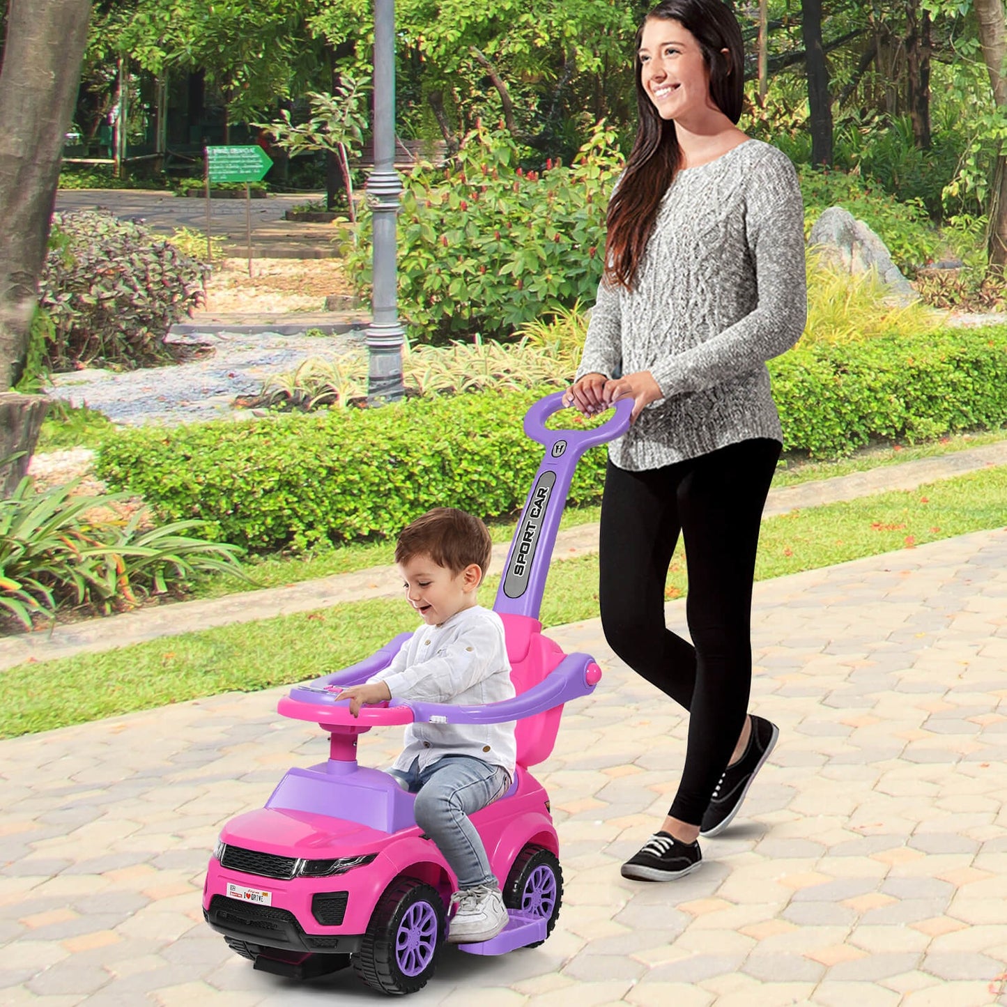 COSTWAY Honey Joy 3 in 1 Ride on Push Car Toddler Stroller Sliding Car w/Music