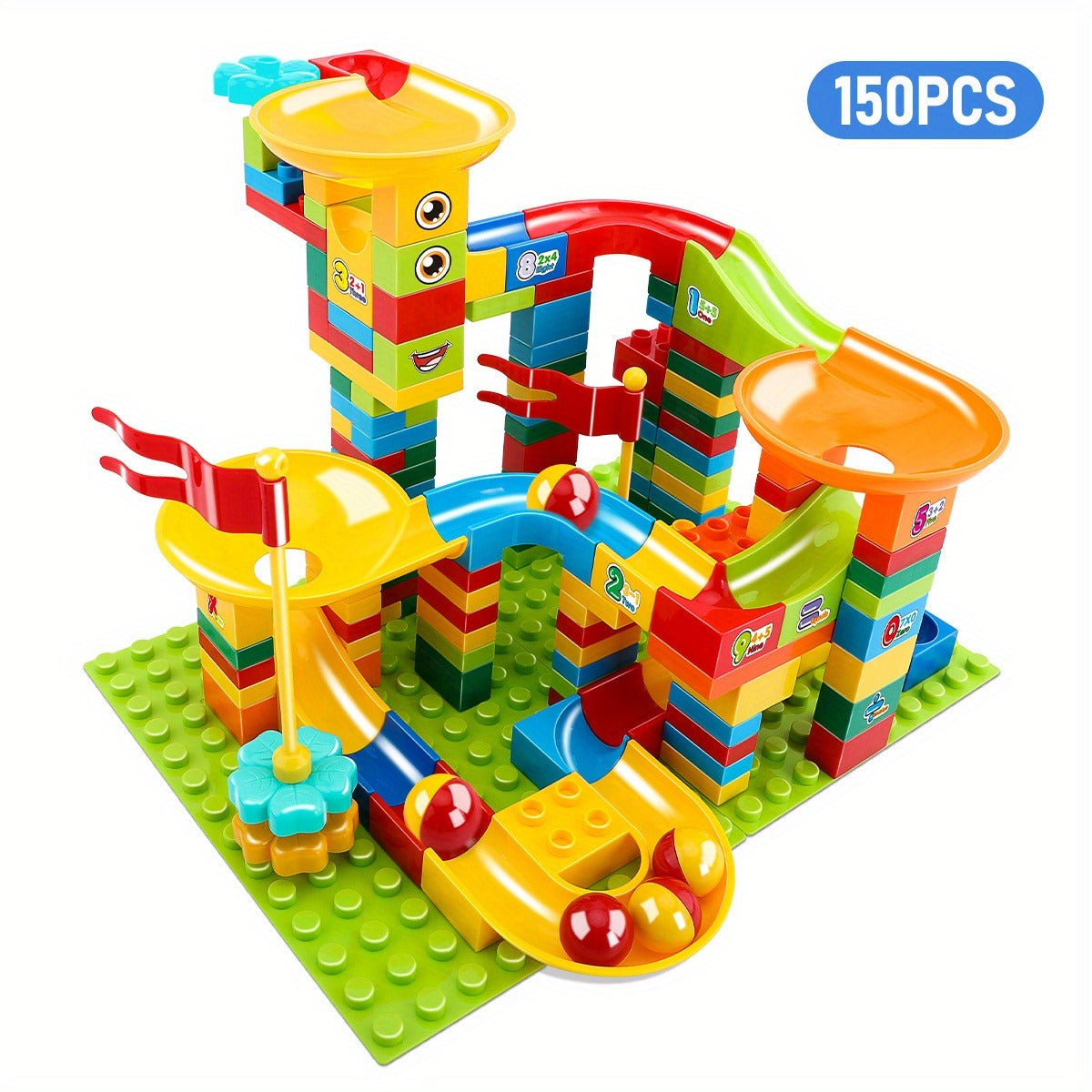 150pcs/186pcs Big Size Marble Race Run Particle Scenes Slide Funnel Ferris Wheel Building Blocks City Brick Toy for Youngsters Educational Patchwork Toys Model Ornaments Holiday Gifts