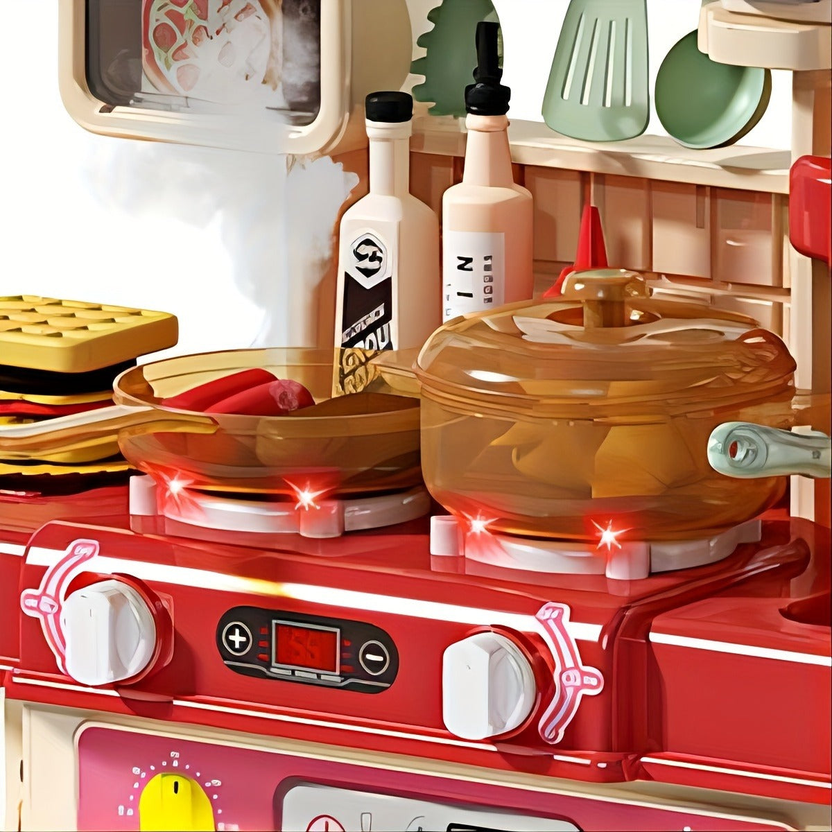 Kitchen game toy set, simulation cooking table, puzzle pretend cooking kitchenware, mini kitchen, with light and sound, simulation of spray and sink, birthday gifts for boys and girls
