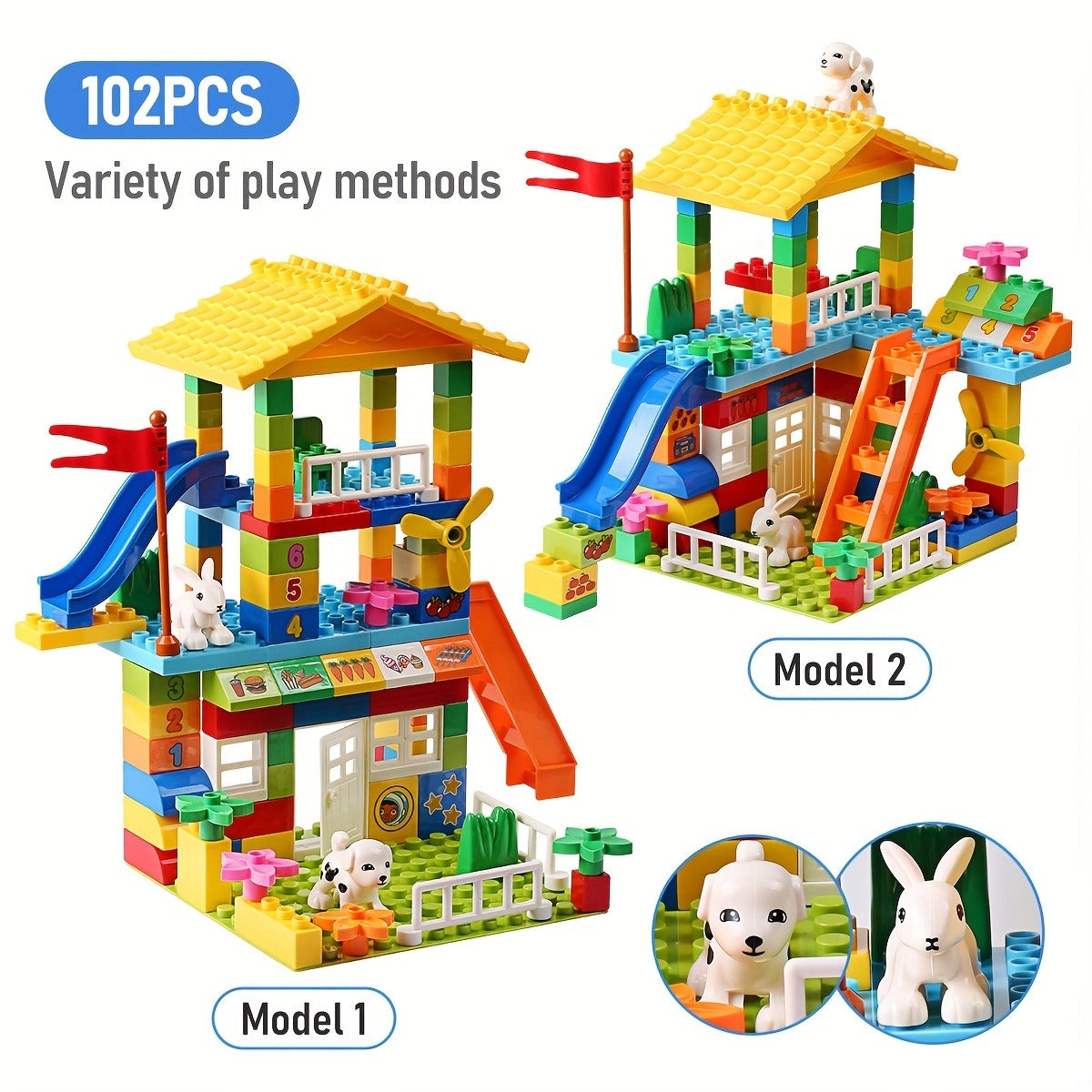 Large Building Blocks Set Compatible with Various Large-Sized Bricks, City House and Slide Castle Toy for Kids, DIY Educational Gift to Enhance Children's Hand-Eye Coordination Skills, STEM Learning