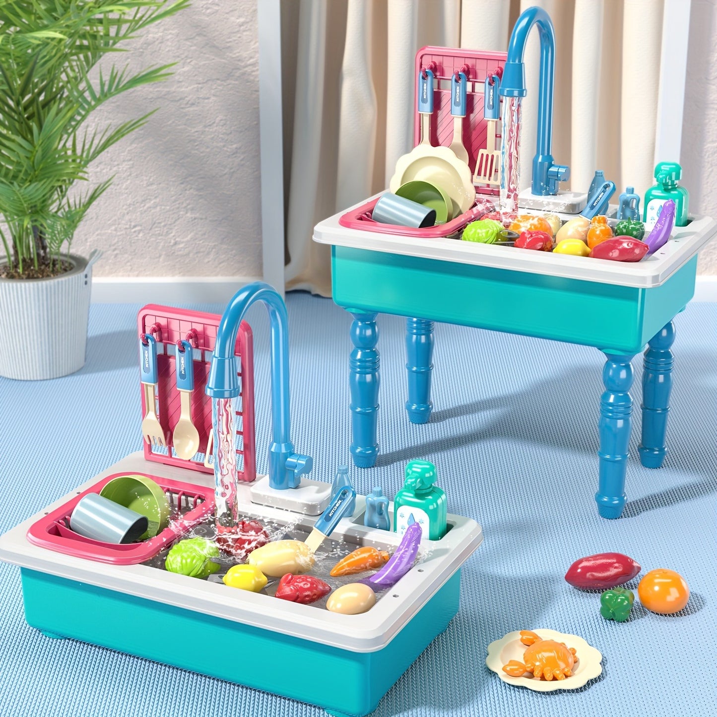 Play Kitchen Sink Toy with Running Water, Dishwasher And Upgraded Automatic Water Cycle System, Outdoor Playset for Girls And Kids