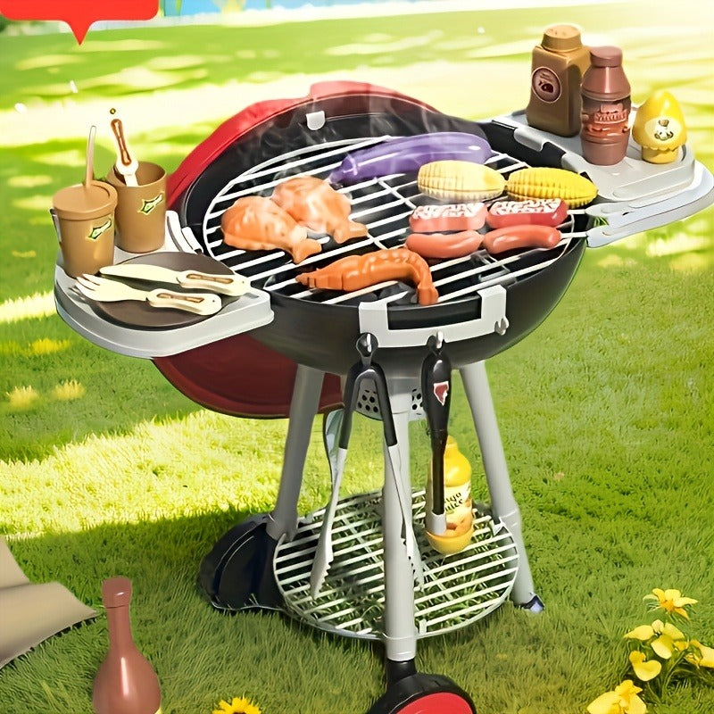 Deluxe Interactive BBQ Grill Playset With Realistic Smoke & LED Lights Pretend Play Kitchen Toy For Kids 3+ Realistic Food, Skewers & Tools Perfect Christmas/Birthday Gift For Boys & Girls