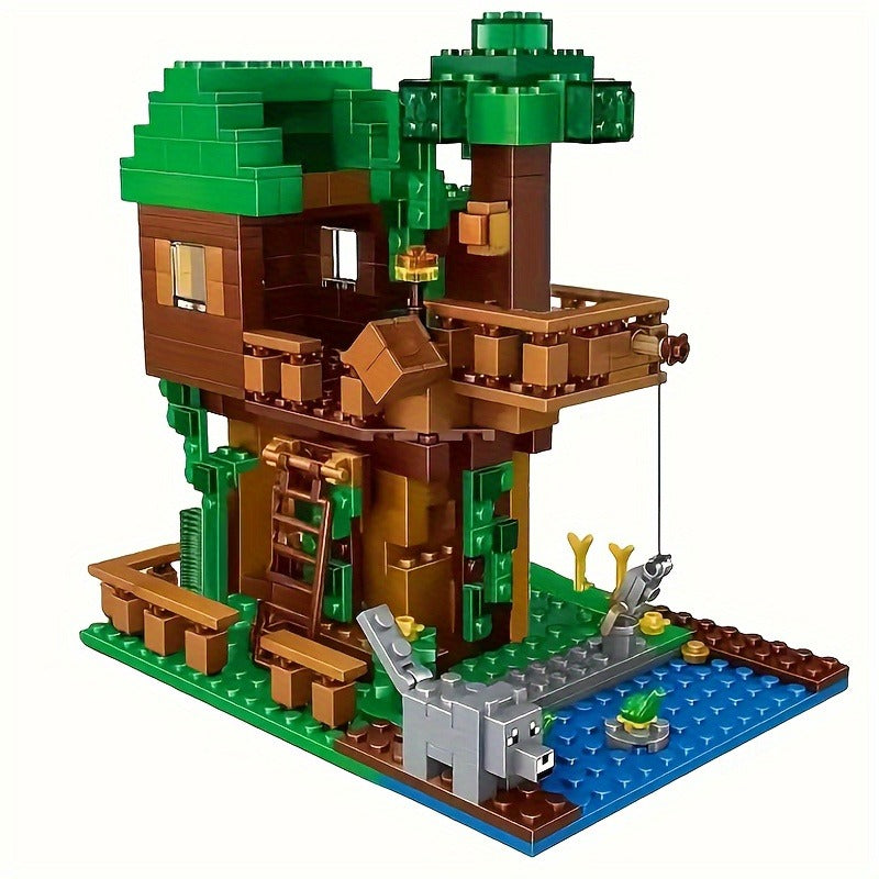 400+ Piece Creative Treehouse Building Kit, Architectural Model Blocks, Educational Decoration Set, ABS Material, Plant Theme, Suitable for Birthday, Christmas, Halloween, Valentine'S Day Gifts, Suitable for 6-8 Year Old Children
