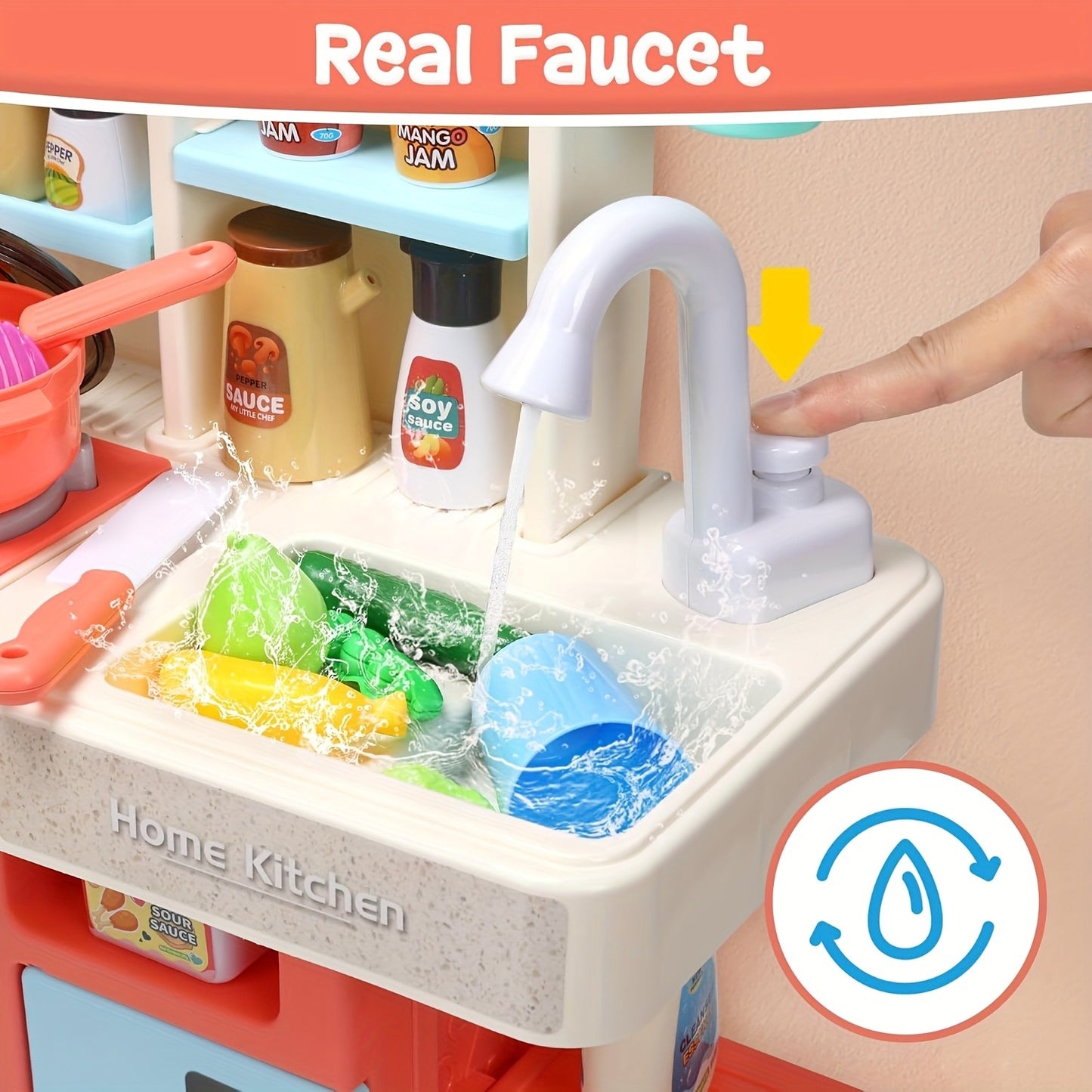 Kids Pretend Play Kitchen Set with Lights & Sounds, Cooking Stove with Steam, Play Sink and Kitchen Accessories, Pink Toy Kitchen for Toddlers, Boys & Girls