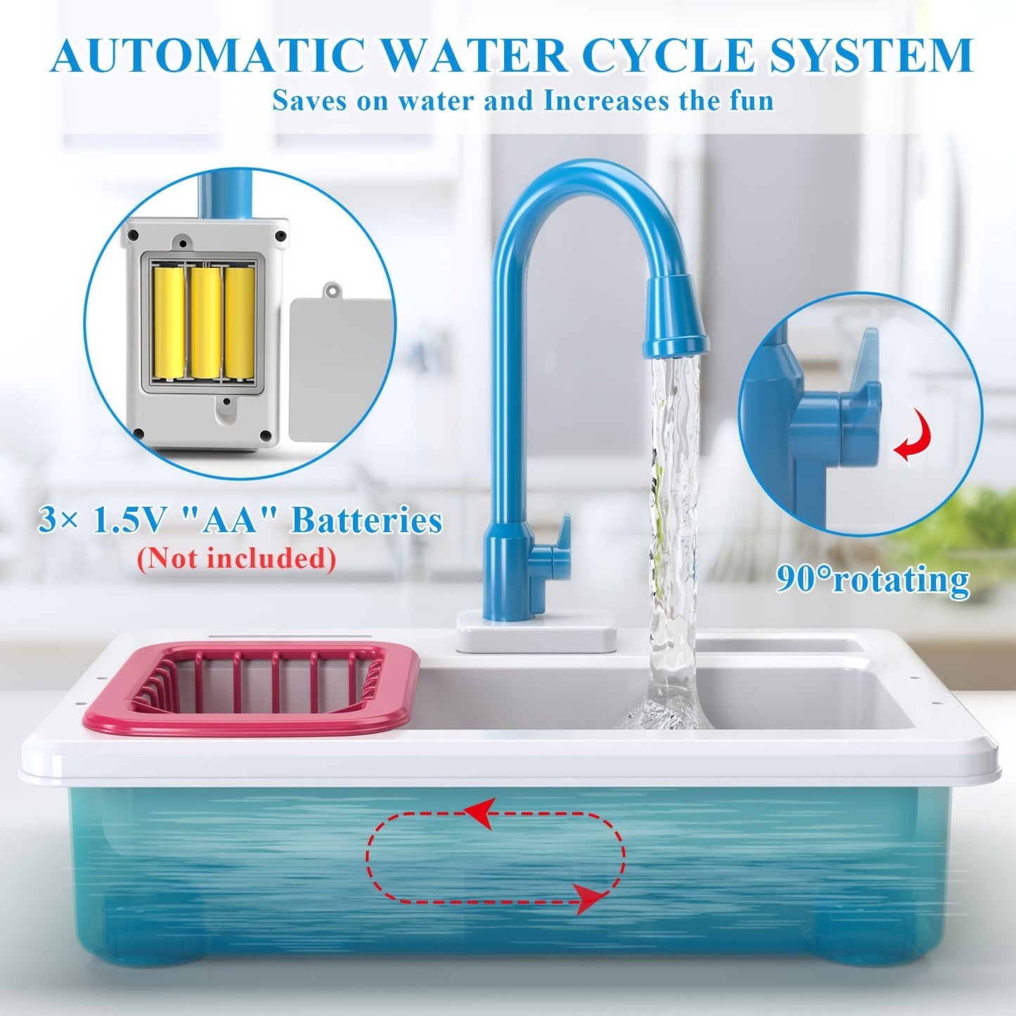 Play Kitchen Sink Toy with Running Water, Dishwasher And Upgraded Automatic Water Cycle System, Outdoor Playset for Girls And Kids