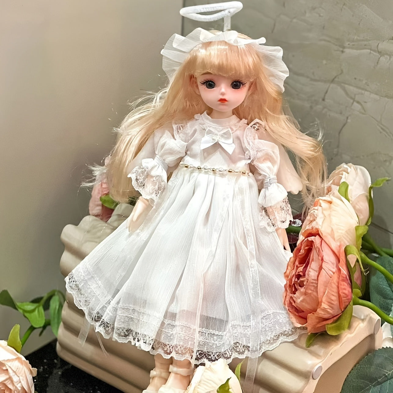 12-inch Elegant Silicone Princess BJD Doll with Lace-Trimmed Floral Ruffle Dress and Accessories - Detachable Clothes, Multiple Outfits, Perfect for Party Decorations, Birthday Gifts, and Christmas - No Power Required, Princess Accessories
