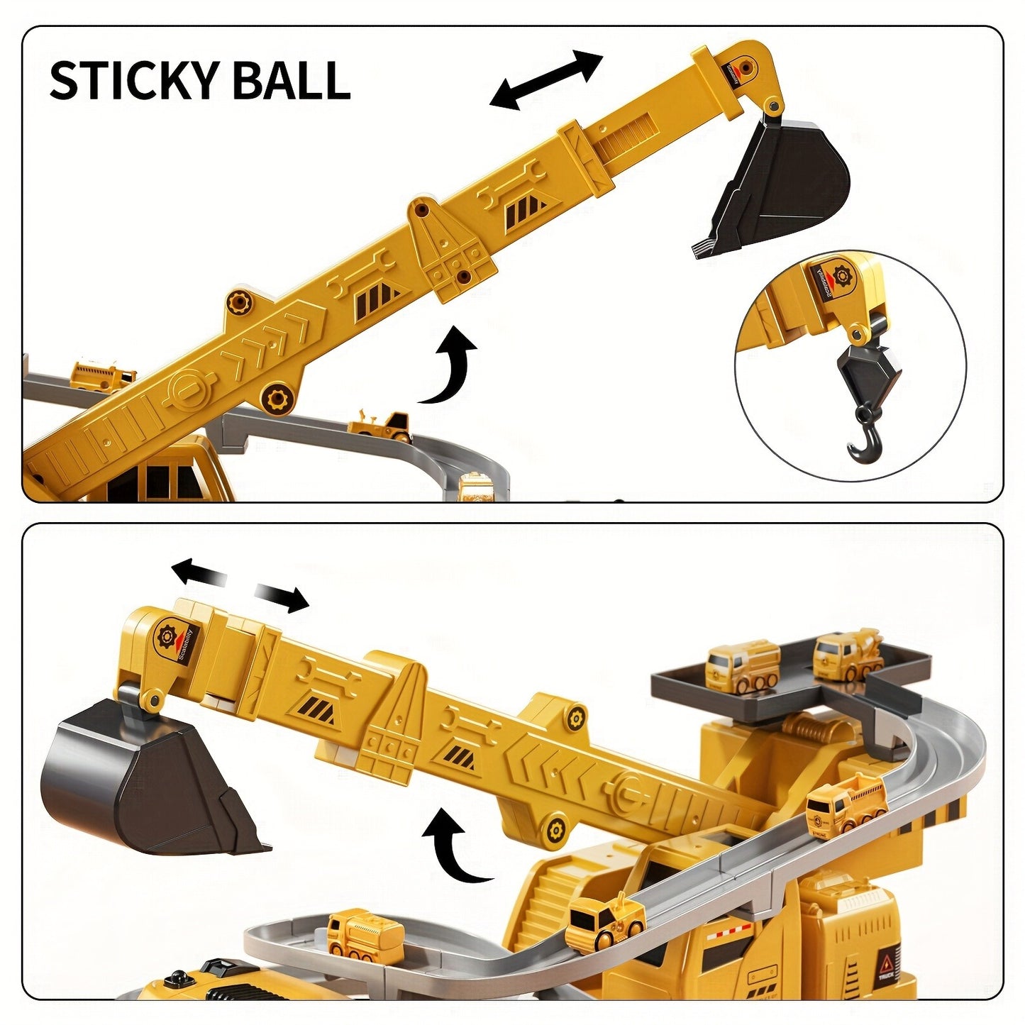 Crane Excavator Toys with Cars Race Track Play Set for Boys Age 3-7, Truck Toy with Light & Sound, Construction Vehicle, Birthday Christmas Easter Gifts